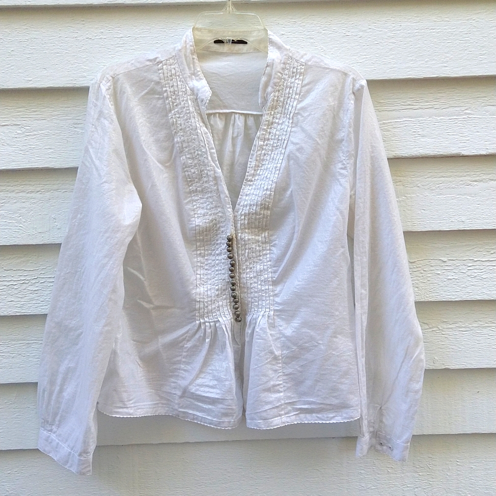 Elie Tahari White Cotton Long Sleeve Shirt With Silver Buttons Detailing